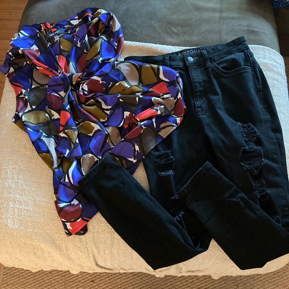 Nine West Silk Tank Top Blouse with Neck Tie